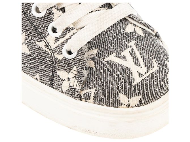 LOUIS VUITTON - Sneakers Time Out Louis Vuitton in denim monogrammato grigio e beige (T37) - vista 6