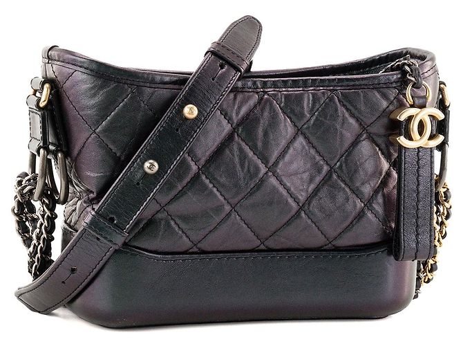 CHANEL - Borsa a tracolla Gabrielle mini in pelle stropicciata nera iridescente Nero - vista 2