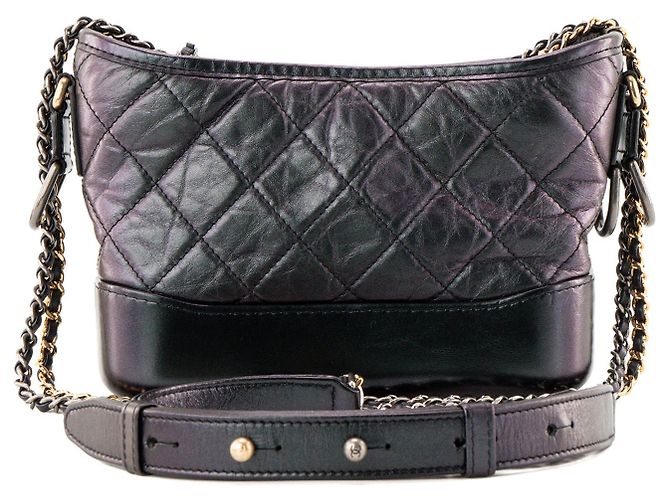 CHANEL - Borsa a tracolla Gabrielle mini in pelle stropicciata nera iridescente Nero - vista 3