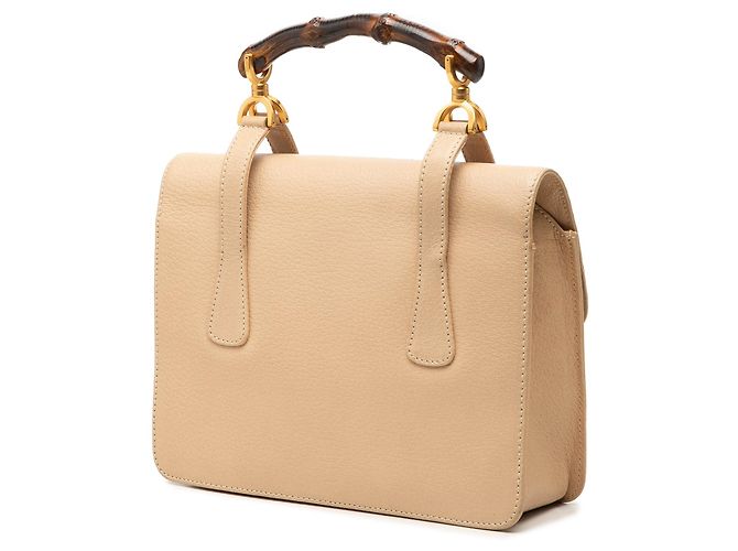 Bamboo Bolsa Satchel Gucci em couro de bezerro bege com fecho de rotação e alça de bambu - vista 2