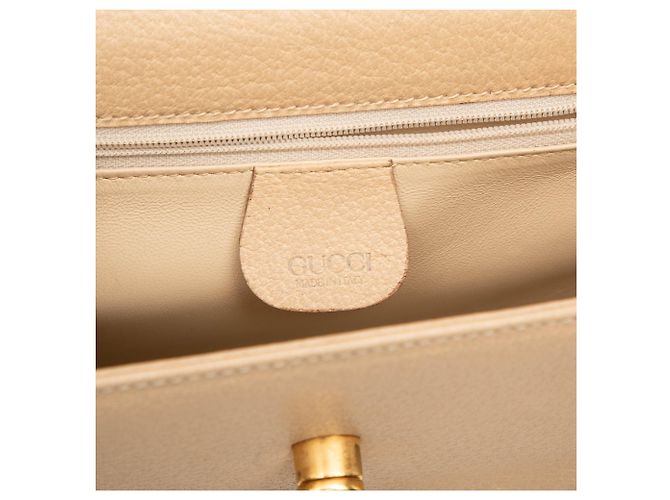 Bamboo Bolsa Satchel Gucci em couro de bezerro bege com fecho de rotação e alça de bambu - vista 5