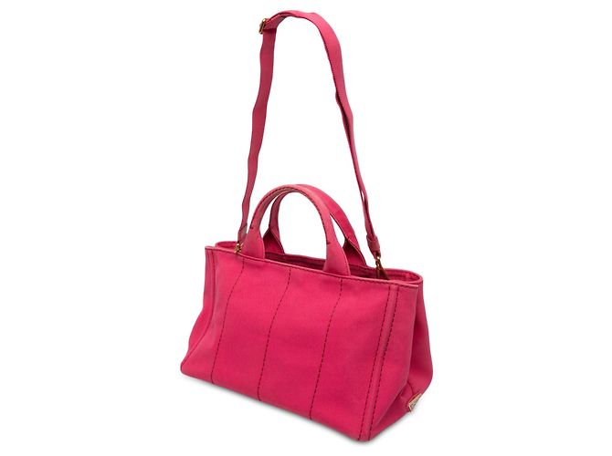 Borsa Tote Satchel Prada Canvas Canapa Logo Rosa - vista 2