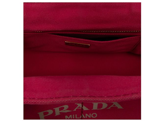 Borsa Tote Satchel Prada Canvas Canapa Logo Rosa - vista 4