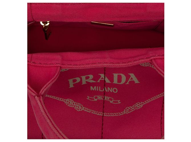 Borsa Tote Satchel Prada Canvas Canapa Logo Rosa - vista 5