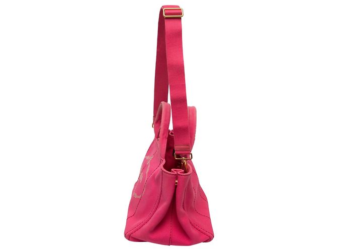 Borsa Tote Satchel Prada Canvas Canapa Logo Rosa - vista 6