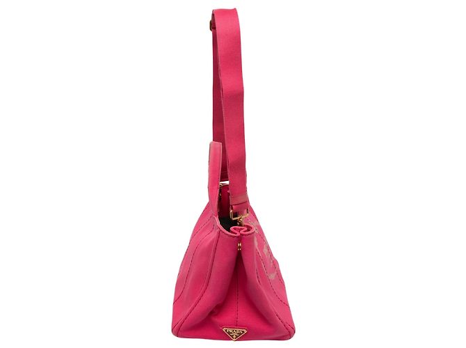 Borsa Tote Satchel Prada Canvas Canapa Logo Rosa - vista 7