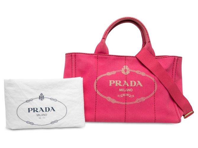 Borsa Tote Satchel Prada Canvas Canapa Logo Rosa - vista 9
