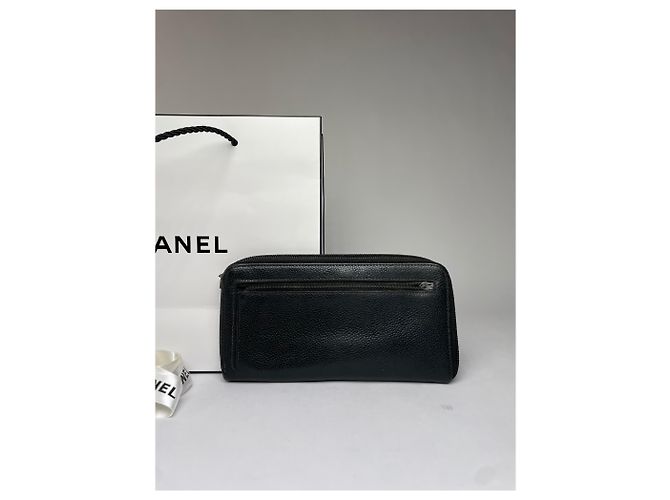 Vintage Chanel Pebbled Leather Zip Wallet Black Silver - view 10