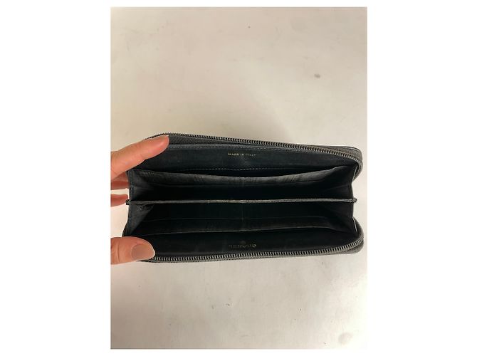 Vintage Chanel Pebbled Leather Zip Wallet Black Silver - view 3