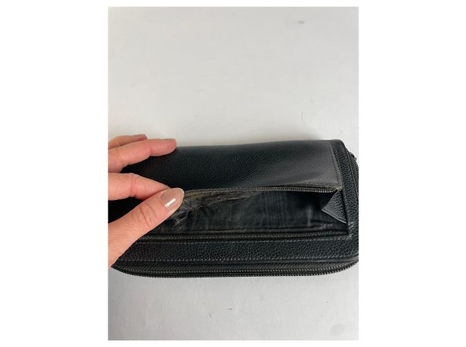 Vintage Chanel Pebbled Leather Zip Wallet Black Silver - view 6