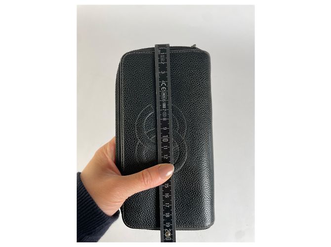 Vintage Chanel Pebbled Leather Zip Wallet Black Silver - view 7