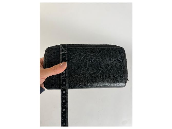 Vintage Chanel Pebbled Leather Zip Wallet Black Silver - view 8