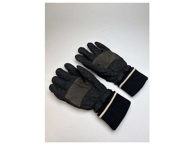 Guanti Vintage Prada in Nylon e Pelle Fine anni '90 Nero Crema - vista 2