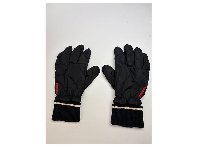Guanti Vintage Prada in Nylon e Pelle Fine anni '90 Nero Crema - vista 3
