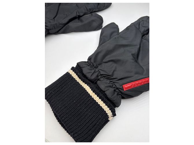 Guanti Vintage Prada in Nylon e Pelle Fine anni '90 Nero Crema - vista 4