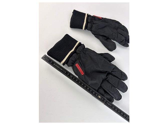 Guanti Vintage Prada in Nylon e Pelle Fine anni '90 Nero Crema - vista 6