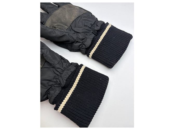 Guanti Vintage Prada in Nylon e Pelle Fine anni '90 Nero Crema - vista 9