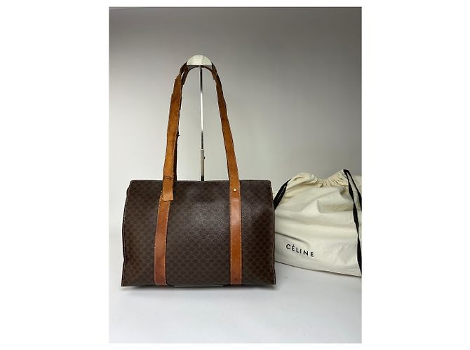 Céline Vintage Celine Macadam Canvas Schultertasche c. 1997 Brown Braun - Ansicht 2