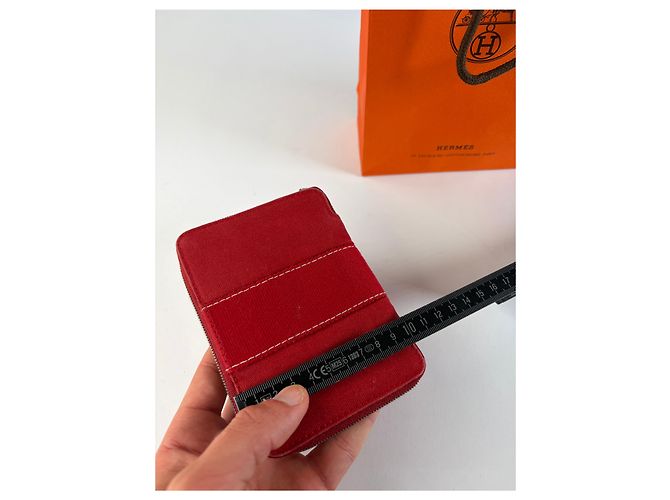 Vintage Hermès Canvas Zip Wallet Red Silver - view 10