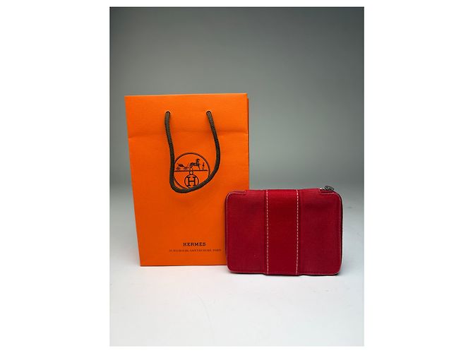 Vintage Hermès Canvas Zip Wallet Red Silver - view 11