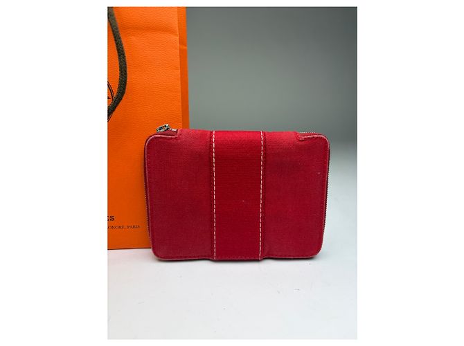 Vintage Hermès Canvas Zip Wallet Red Silver - view 12