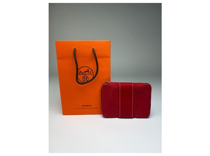Vintage Hermès Canvas Zip Wallet Red Silver - view 2