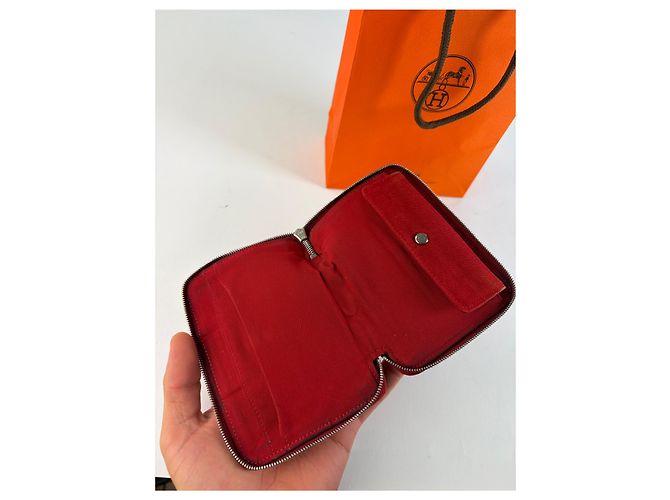 Vintage Hermès Canvas Zip Wallet Red Silver - view 3