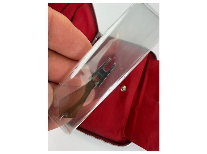 Vintage Hermès Canvas Zip Wallet Red Silver - view 5