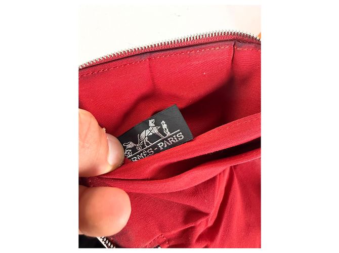 Vintage Hermès Canvas Zip Wallet Red Silver - view 7