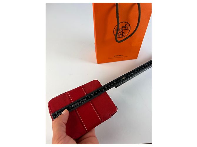 Vintage Hermès Canvas Zip Wallet Red Silver - view 9