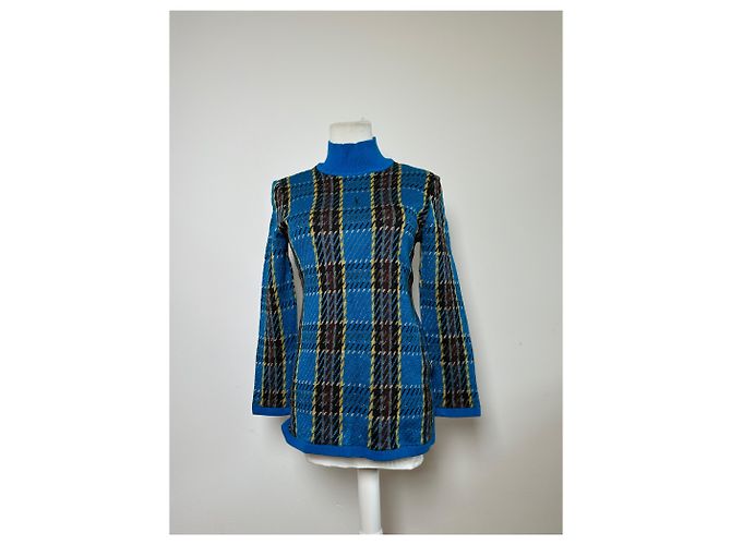 Vintage Yves Saint Laurent Karierter Rollkragenpullover Blau M - Ansicht 12