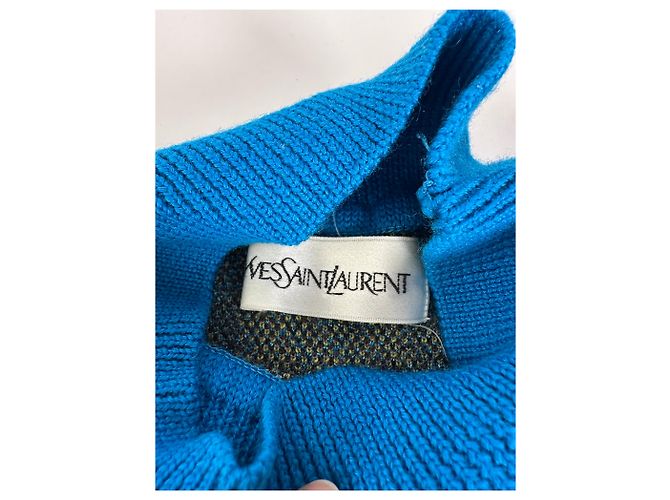 Vintage Yves Saint Laurent Karierter Rollkragenpullover Blau M - Ansicht 5