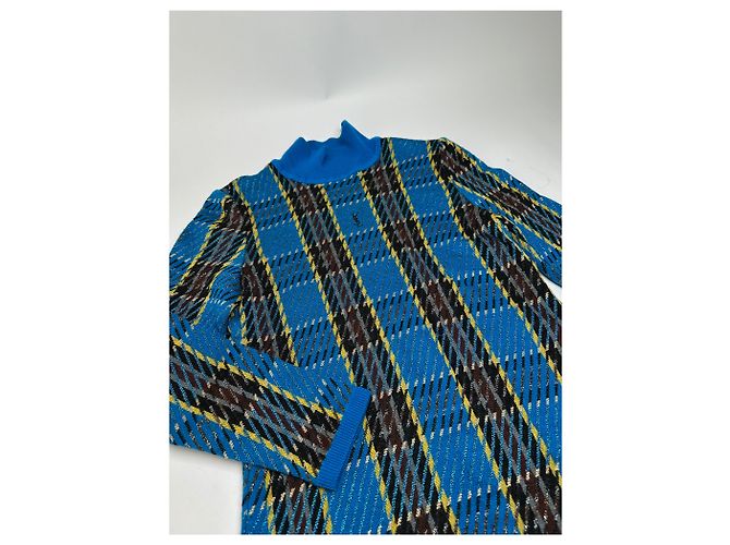 Vintage Yves Saint Laurent Karierter Rollkragenpullover Blau M - Ansicht 7