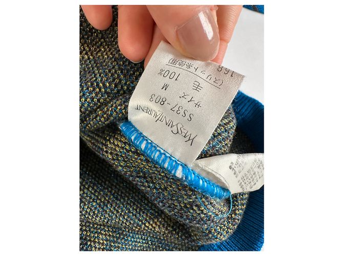Vintage Yves Saint Laurent Karierter Rollkragenpullover Blau M - Ansicht 8