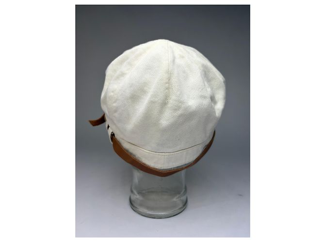 Vintage Chloé Canvas Hut Creme mit braunem Lederband 57.5 Beige - Ansicht 10