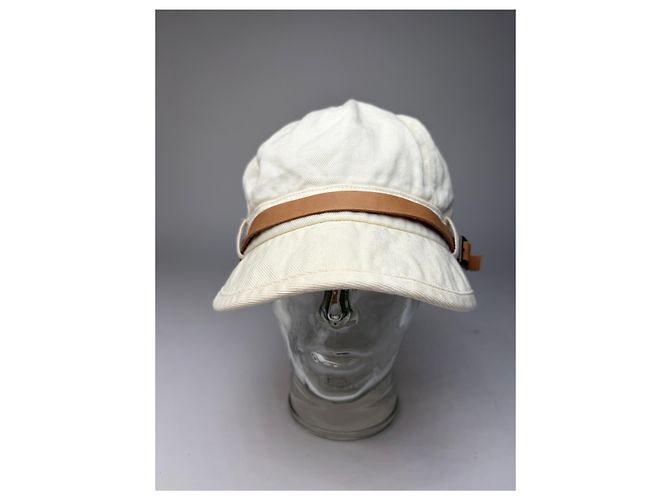 Vintage Chloé Canvas Hut Creme mit braunem Lederband 57.5 Beige - Ansicht 2