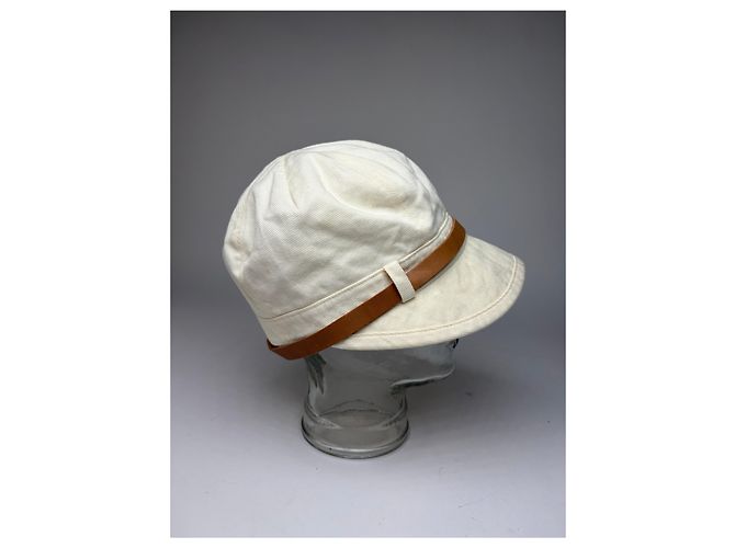 Vintage Chloé Canvas Hut Creme mit braunem Lederband 57.5 Beige - Ansicht 3