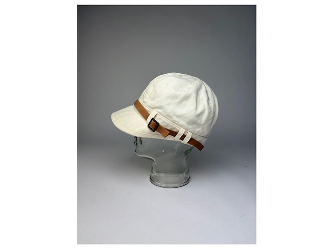Vintage Chloé Canvas Hut Creme mit braunem Lederband 57.5 Beige - Ansicht 6