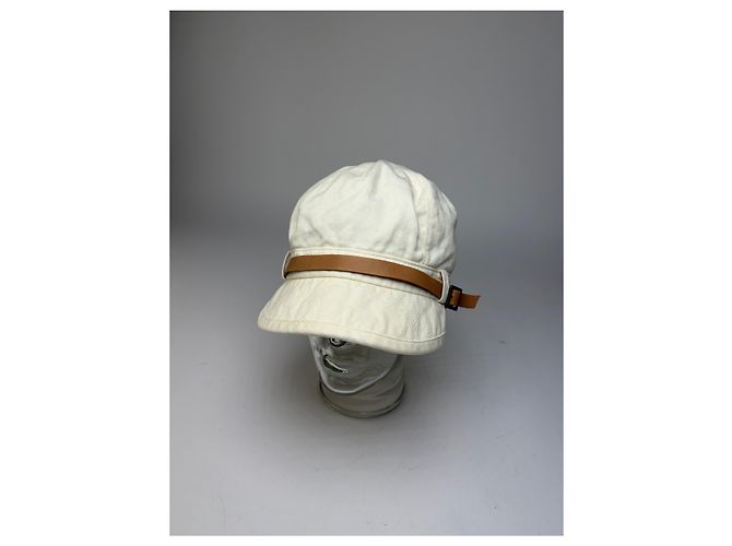 Vintage Chloé Canvas Hut Creme mit braunem Lederband 57.5 Beige - Ansicht 8