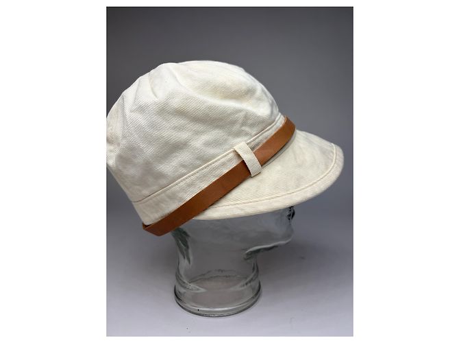 Vintage Chloé Canvas Hut Creme mit braunem Lederband 57.5 Beige - Ansicht 9