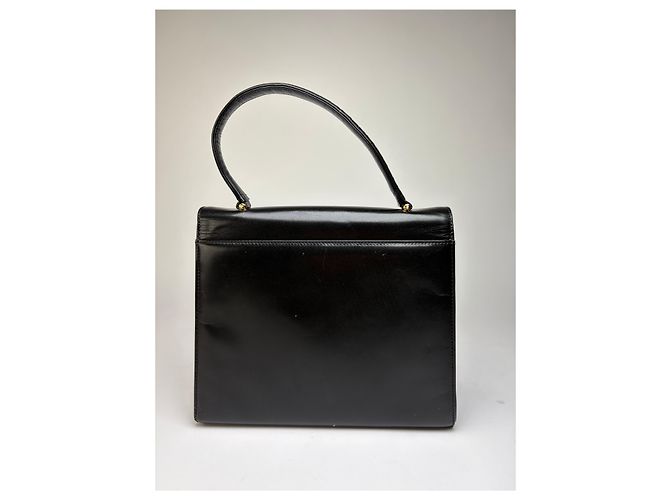 Vintage Givenchy 4G Logo Strukturierte Handtasche mit Henkel Späte 1970s Black Schwarz - Ansicht 2