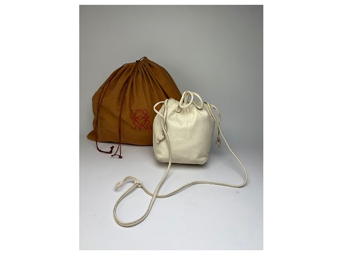 Vintage Loewe Textilleder-Beuteltasche Ende der 1990er Off-White Weiß - Ansicht 2