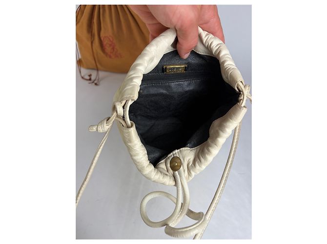 Vintage Loewe Textilleder-Beuteltasche Ende der 1990er Off-White Weiß - Ansicht 3