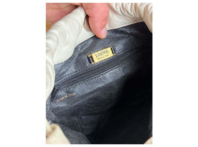 Vintage Loewe Textilleder-Beuteltasche Ende der 1990er Off-White Weiß - Ansicht 5