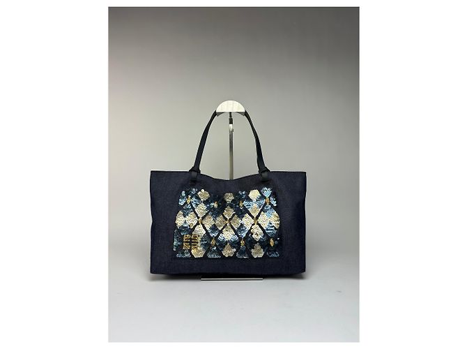 Tote Vintage Givenchy in cotone con paillettes Fine anni 1990 Blu navy scuro - vista 13
