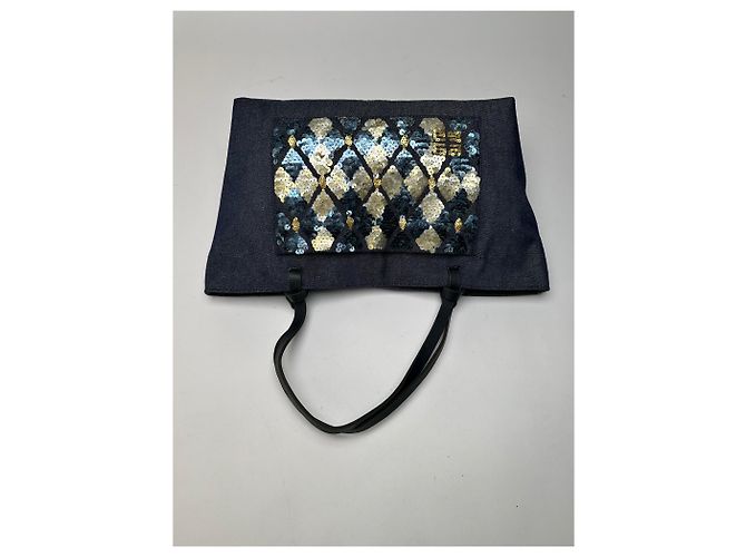 Tote Vintage Givenchy in cotone con paillettes Fine anni 1990 Blu navy scuro - vista 8