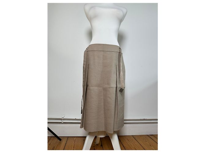 Céline Gonna midi Vintage Celine in misto lino Beige c. 2010s M - vista 11