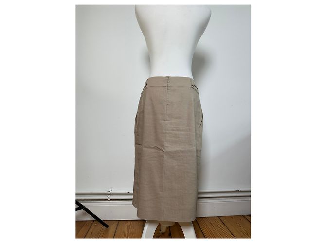 Céline Gonna midi Vintage Celine in misto lino Beige c. 2010s M - vista 12