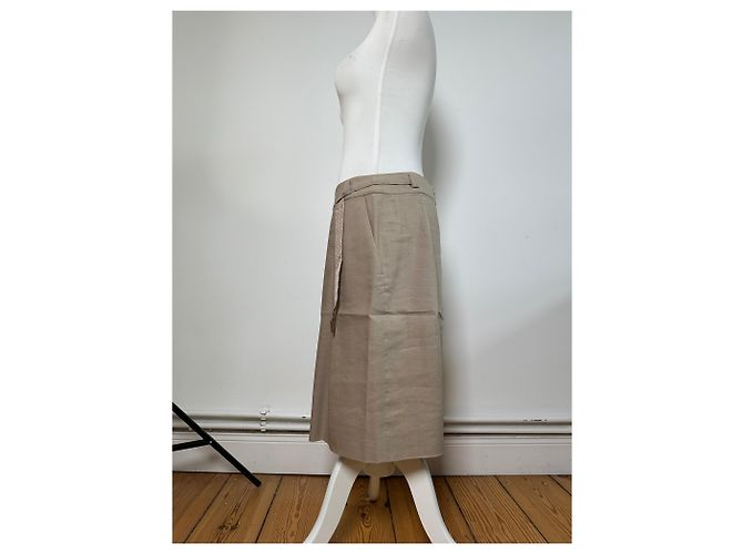 Céline Gonna midi Vintage Celine in misto lino Beige c. 2010s M - vista 2