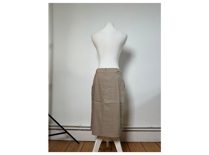 Céline Gonna midi Vintage Celine in misto lino Beige c. 2010s M - vista 3